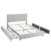 Upholstered Queen Platform Storage Bed Frame with 4 Drawers, Adjustable Headboard with Button Tufted Design, Wooden Slat Support, No Box Spring Needed