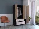 Bolton 120 Mirrored Armoire, Metal Hardware, Double Door Cabinet, Two Drawers, Single Door With Mirror, Rods