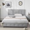 Upholstered Queen Platform Storage Bed Frame with 4 Drawers, Adjustable Headboard with Button Tufted Design, Wooden Slat Support, No Box Spring Needed