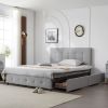 Upholstered Queen Platform Storage Bed Frame with 4 Drawers, Adjustable Headboard with Button Tufted Design, Wooden Slat Support, No Box Spring Needed