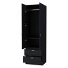 Black 2-Door 2-Drawer Wardrobe