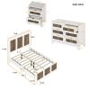 4-Pieces Bedroom Sets, Full Size Farmhouse Platform Bed with Wooden Strip Decoration, Storage Nightstand and Dresser with Metal Handle, White