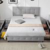 Upholstered Queen Platform Storage Bed Frame with 4 Drawers, Adjustable Headboard with Button Tufted Design, Wooden Slat Support, No Box Spring Needed