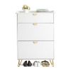 FCH V-shaped carved door panel 2 drawers with top flip drawer shoe cabinet particle board 80*24*120cm white cabinet + gold accessories