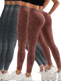 5 Pack V-Back Scrunch Butt Workout Leggings, Women Seamless Gym Yoga Leggings High Waist Active Yoga Pants, Yoga Leggings High Waist Active Yoga Pants (Color: 5PACK3, size: L)