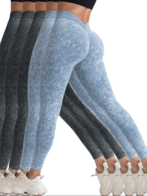 5 Pack V-Back Scrunch Butt Workout Leggings, Women Seamless Gym Yoga Leggings High Waist Active Yoga Pants, Yoga Leggings High Waist Active Yoga Pants (Color: 5PACK2, size: M)