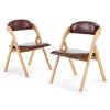 Set of 2 Wooden Folding Chairs with Padded Seats, Portable Simple Folding Chairs with Cushion for Guests Kitchen Office Wedding Party Picnic