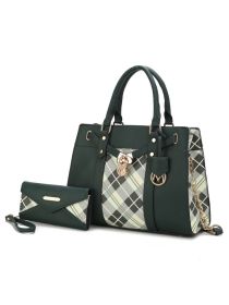 MKF Collection Christine Plaid Vegan Leather Women Satchel Bag with Wallet by Mia k (Material: Polycarbonate, Color: Olive)
