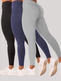 3 Pack Women's Yoga Leggings With High Waistband, Moisture-Wicking, And Stretchy, Perfect For Outdoor Activities And Fitness (Color: 3PACK1, size: L)