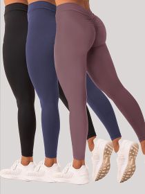 3 Pack Women's Yoga Leggings With High Waistband, Moisture-Wicking, And Stretchy, Perfect For Outdoor Activities And Fitness (Color: 3PACK5, size: L)