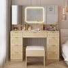 Large Vanity Table Set with 3 Opening Mirrors and LED Lights, Vanity Table with Full Storage Behind Mirror