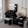 Large Makeup Vanity with Lights, Vanity Table with Charging Station, Vanity Desk with Mirror and 10 LED Light Bulbs