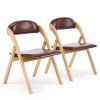 Set of 2 Wooden Folding Chairs with Padded Seats, Portable Simple Folding Chairs with Cushion for Guests Kitchen Office Wedding Party Picnic