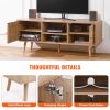 VEVOR Rattan TV Stand, Boho TV Cabinet for 55 inch TV, Mid Century Modern TV Stand, Rattan TV Console with Adjustable Shelfs for Living Room