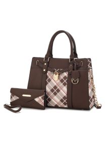MKF Collection Christine Plaid Vegan Leather Women Satchel Bag with Wallet by Mia k (Material: Polycarbonate, Color: Coffee)