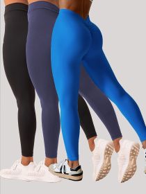 3 Pack Women's Yoga Leggings With High Waistband, Moisture-Wicking, And Stretchy, Perfect For Outdoor Activities And Fitness (Color: 3PACK6, size: L)